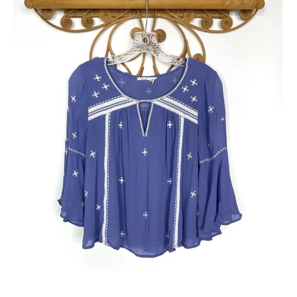 Anthropologie Adena Blue Purple Embroidered Peasant Top Flutter 4p - Picture 2 of 6